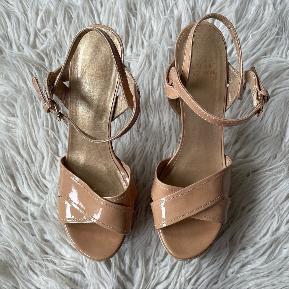 Stuart Weitzman Nexus Open Toe Patent Leather Nud… - image 3